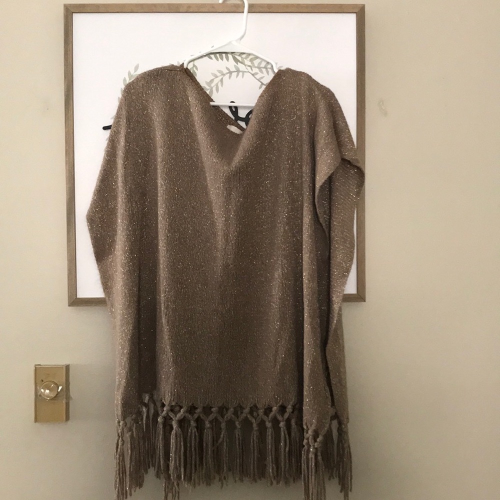 Gold fringe bottom poncho